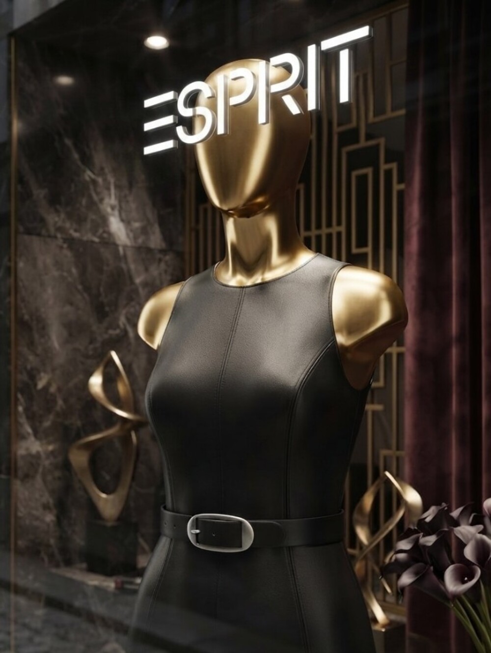 5/$100 Esprit Black Leather Waist Belt with Silver Logo